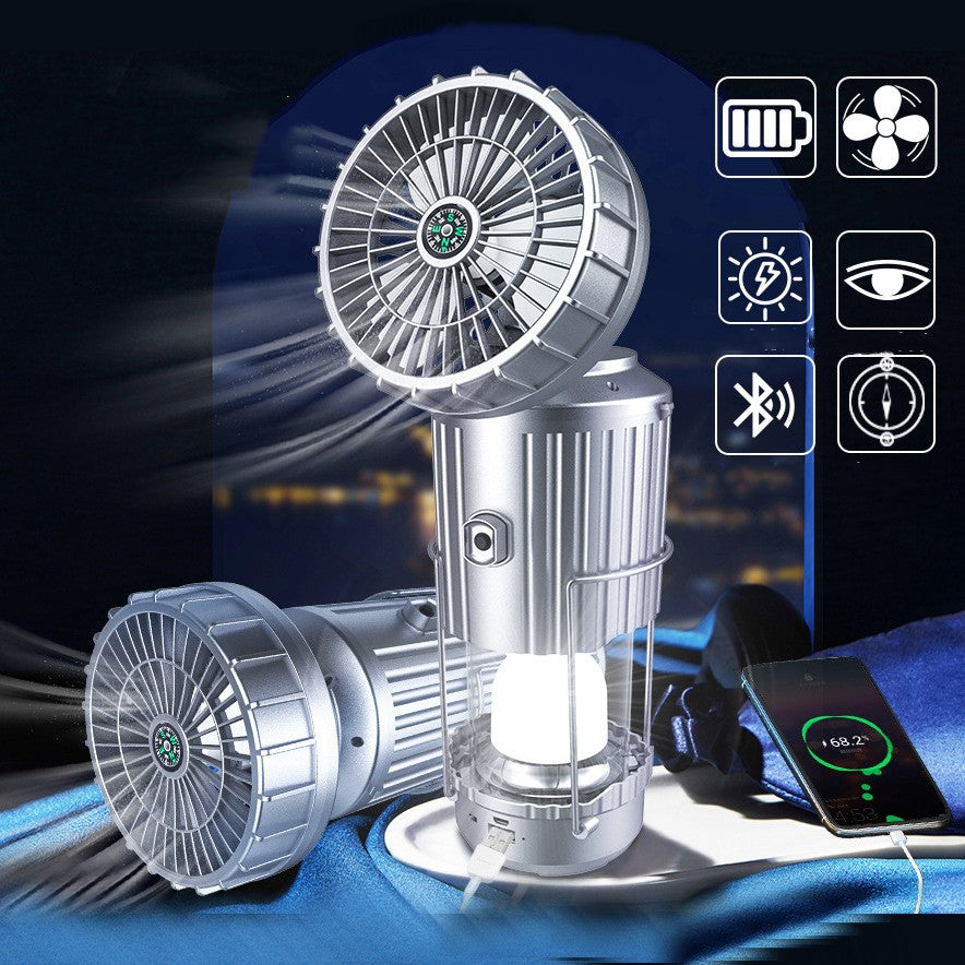 Multifunction Solar Camping Light with Fan, Bluetooth Speaker, Power Bank & Compass