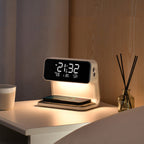 3-in-1 Nachttischlampe mit kabellosem Ladegerät und Wecker