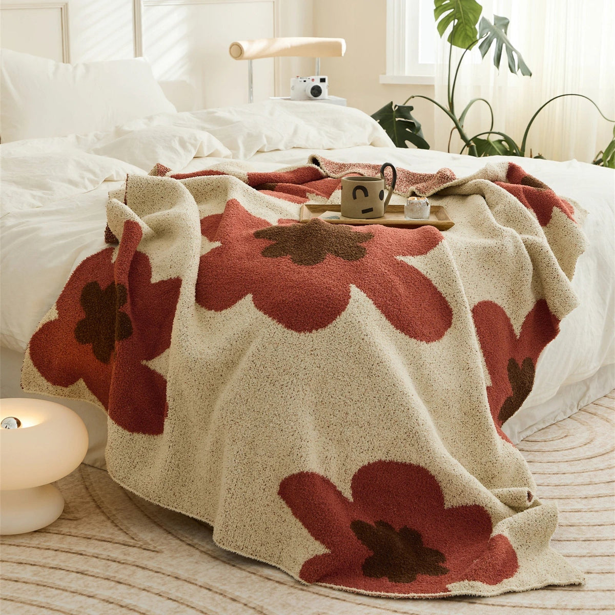 Floral Knitted Throw Blanket