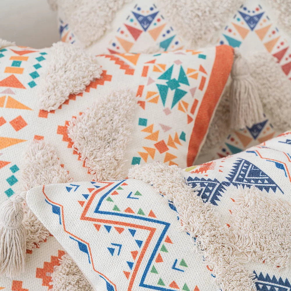 Boho Geometric Tufted Cushion Cover