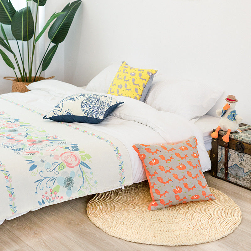 Square Decorative Cushion Cover with Leaf Print