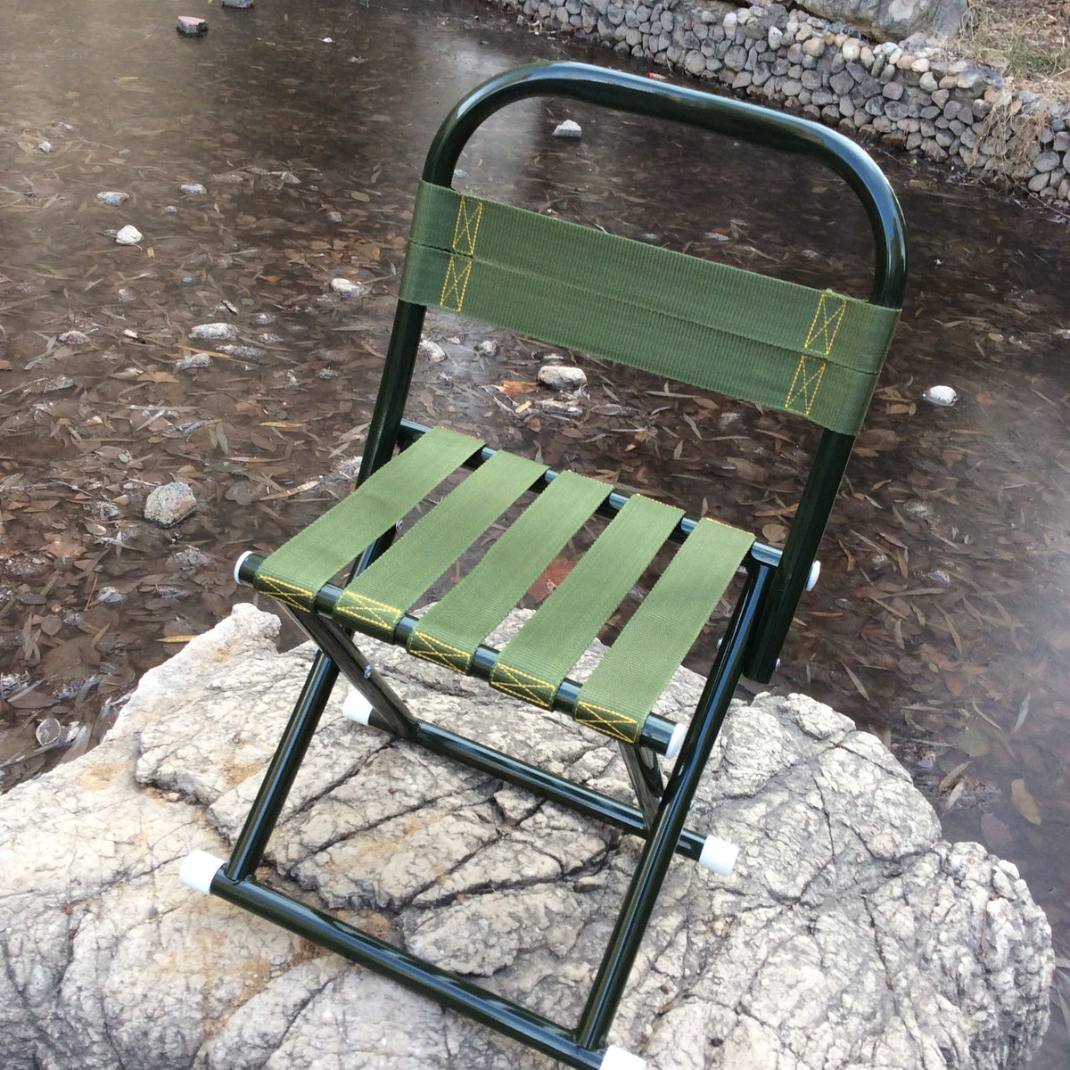 Portable Folding Camp Stool with Backrest