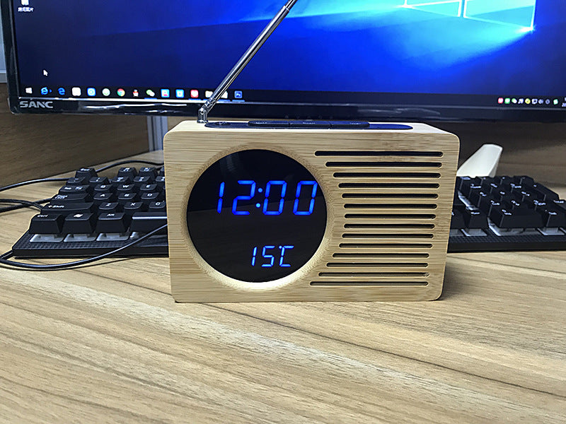 Digital wooden alarm clock with temperature display