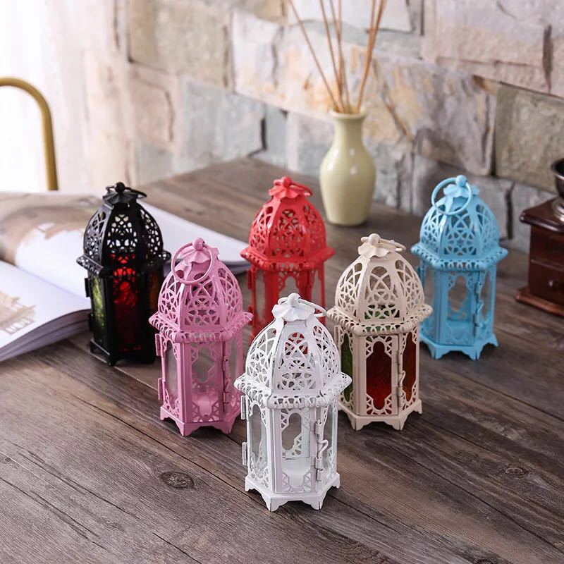Moroccan-Style Metal and Glass Decorative Hanging Lantern