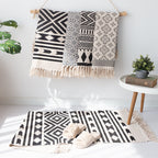 Flat-woven cotton runner with Mediterranean tile jacquard