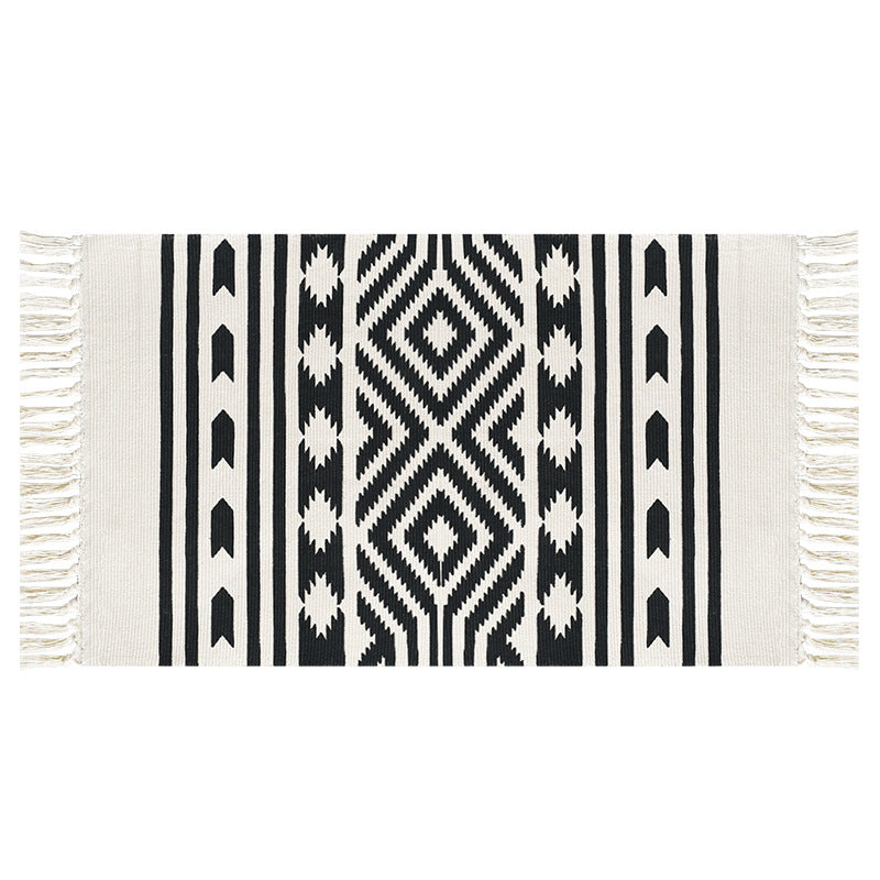 Flat-woven cotton runner with Mediterranean tile jacquard