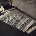 Flat-Woven Cotton Blend Runner with Ethnic Diamond Jacquard and Fringes