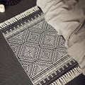 Flat-Woven Cotton Blend Runner with Ethnic Diamond Jacquard and Fringes