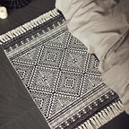Flat-Woven Cotton Blend Runner with Ethnic Diamond Jacquard and Fringes