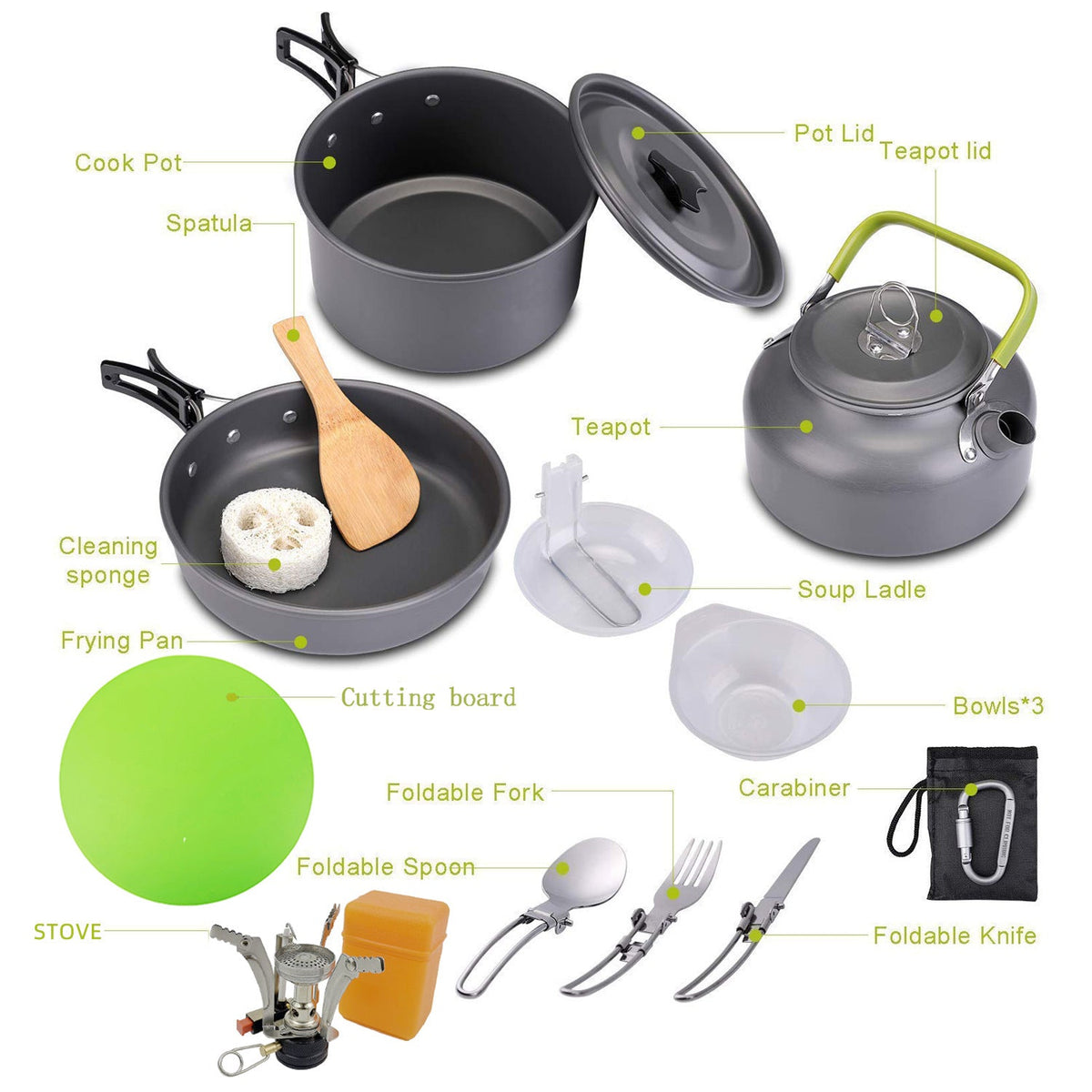 Ultralight Non-Stick Anodized Aluminum Camping Cookware Set