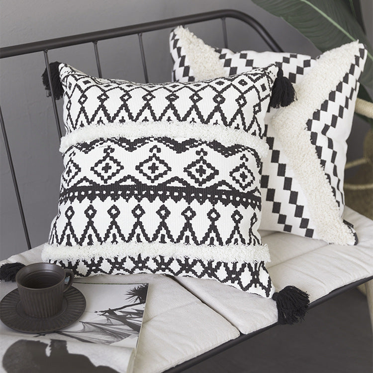 Rechteckiges Boho-Lendenkissen mit Jacquard-Webung und Quasten