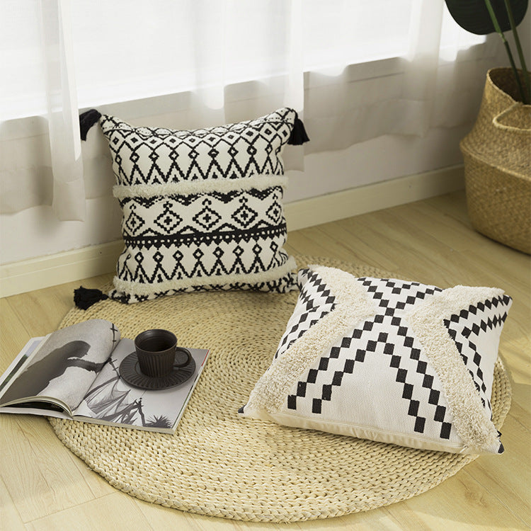 Rechteckiges Boho-Lendenkissen mit Jacquard-Webung und Quasten