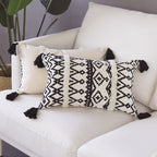 Rechteckiges Boho-Lendenkissen mit Jacquard-Webung und Quasten
