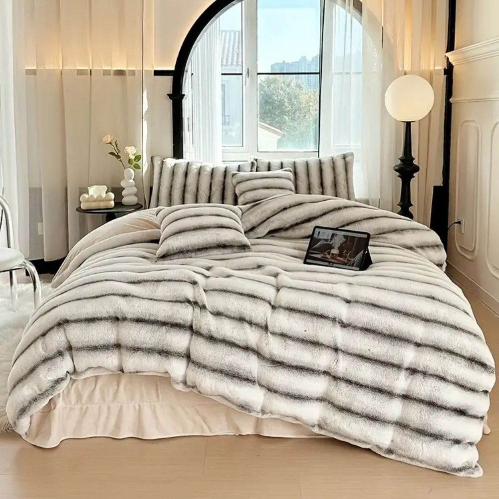 Ruched Faux Rabbit Fur Blanket