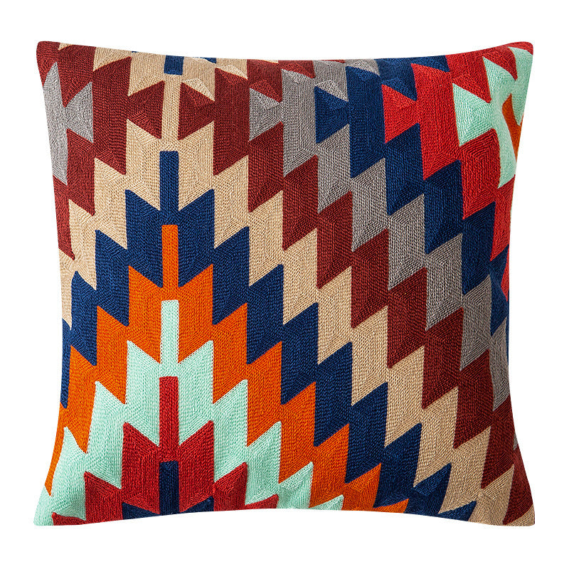 Woven Decorative Cushion Cover with Hand-Tufted Zigzag Pattern
