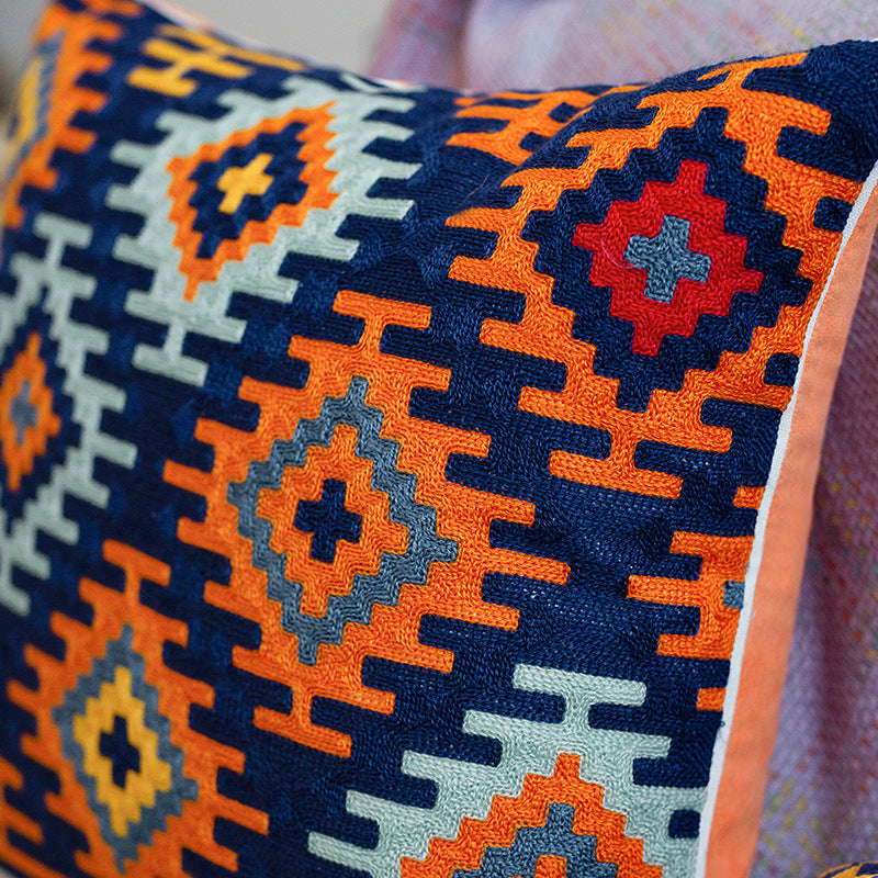 Woven Decorative Cushion Cover with Hand-Tufted Zigzag Pattern