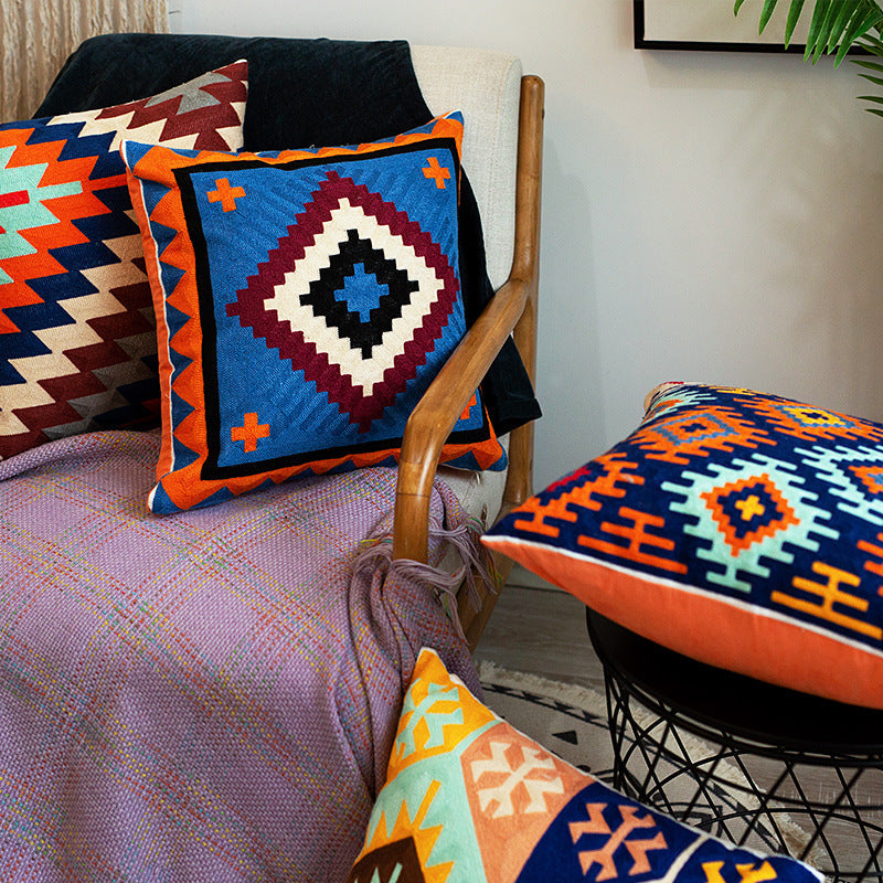 Woven Decorative Cushion Cover with Hand-Tufted Zigzag Pattern
