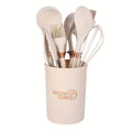 Silicone Kitchen Utensil Set with Wooden Handles