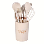 Silicone Kitchen Utensil Set with Wooden Handles