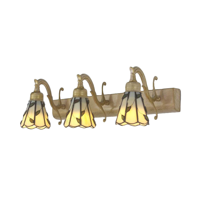3-flammige Blatt-Spiegelleuchte im Tiffany-Stil