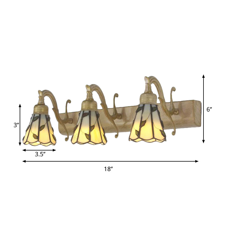 3-flammige Blatt-Spiegelleuchte im Tiffany-Stil