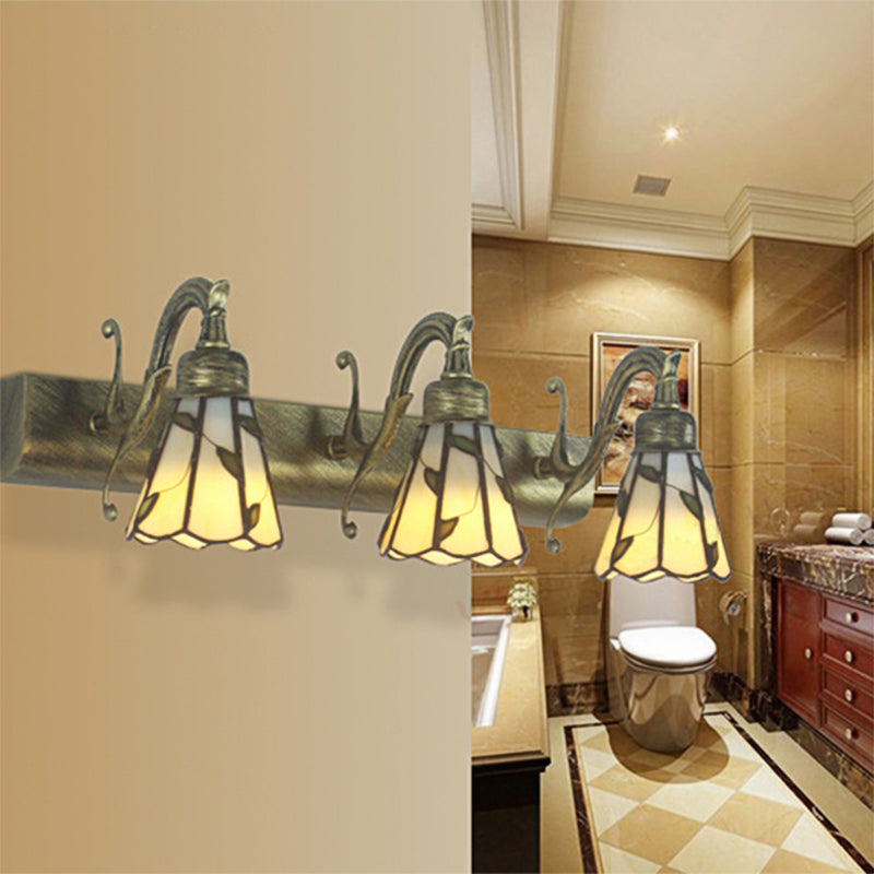 3-flammige Blatt-Spiegelleuchte im Tiffany-Stil