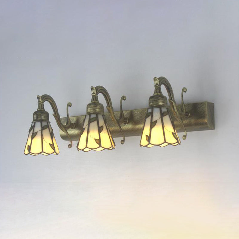 3-flammige Blatt-Spiegelleuchte im Tiffany-Stil