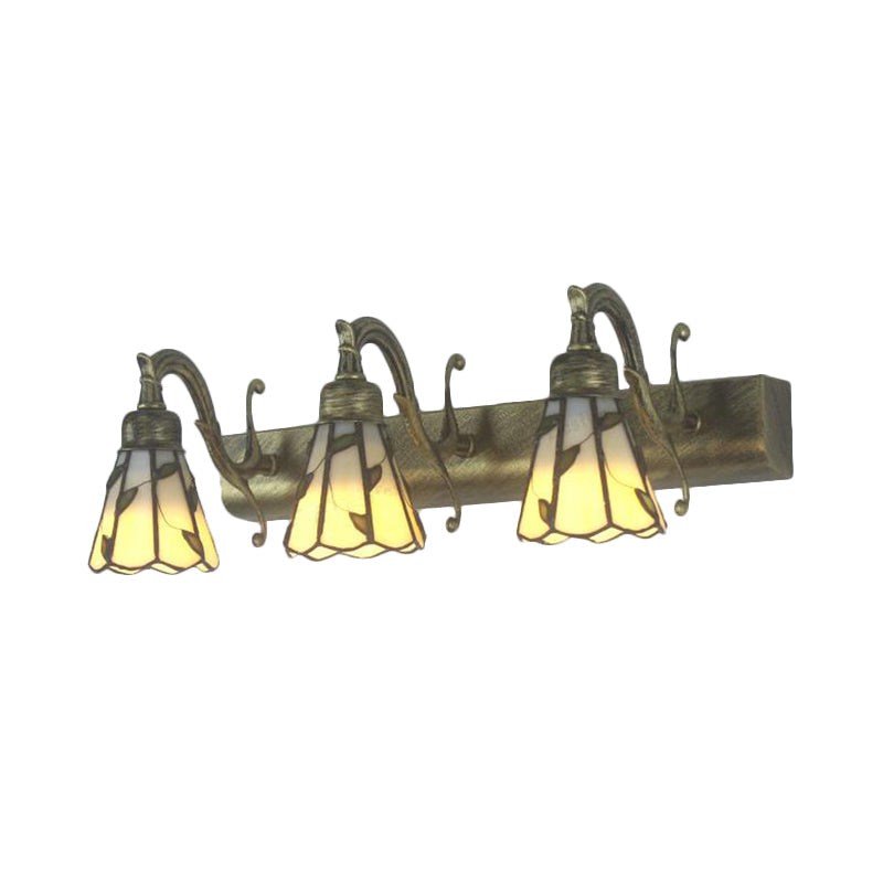 3-flammige Blatt-Spiegelleuchte im Tiffany-Stil