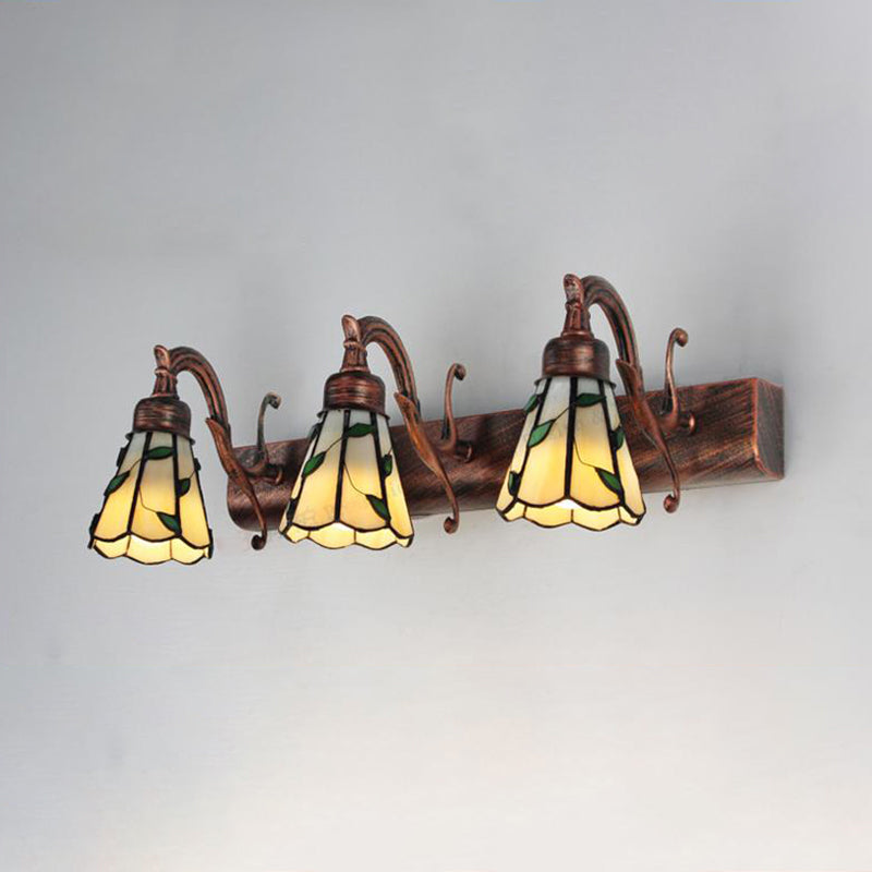 3-flammige Blatt-Spiegelleuchte im Tiffany-Stil
