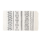 Flat-woven cotton runner with Boho-Ethno motif and decorative fringes