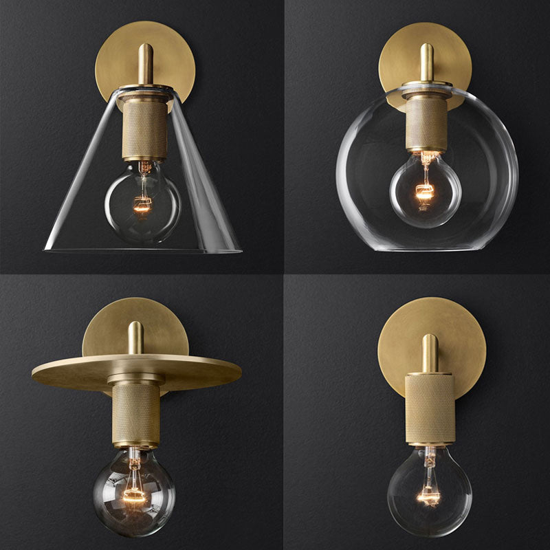 Bronze Armed Wall Sconce Light Postmodern Single Metal/Clear Glass Wall Lamp