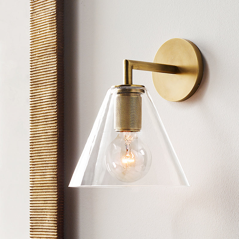 Bronze Armed Wall Sconce Light Postmodern Single Metal/Clear Glass Wall Lamp