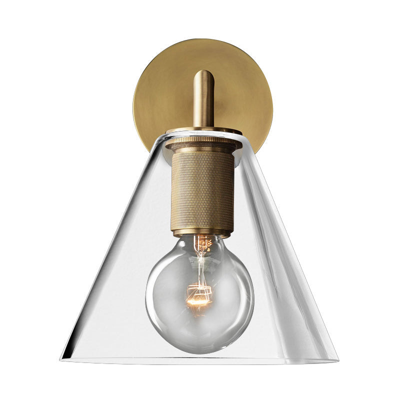 Bronze Armed Wall Sconce Light Postmodern Single Metal/Clear Glass Wall Lamp