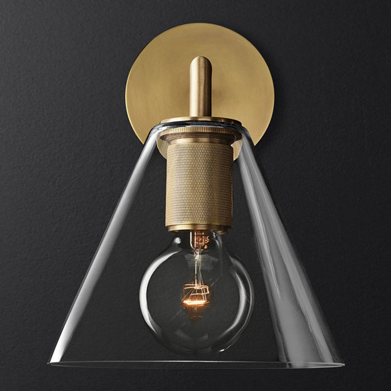 Bronze Armed Wall Sconce Light Postmodern Single Metal/Clear Glass Wall Lamp