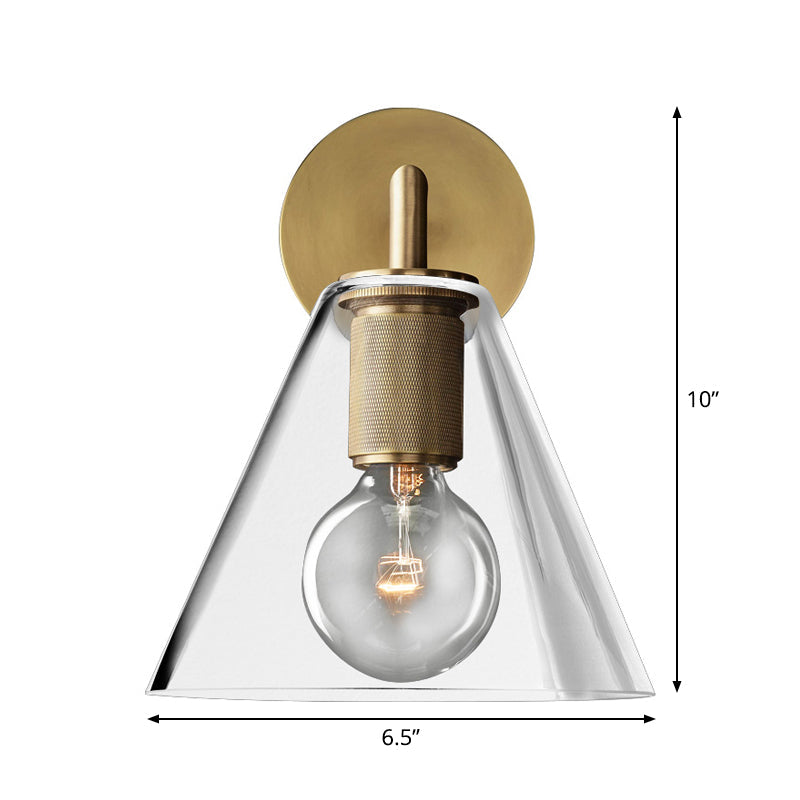 Bronze Armed Wall Sconce Light Postmodern Single Metal/Clear Glass Wall Lamp
