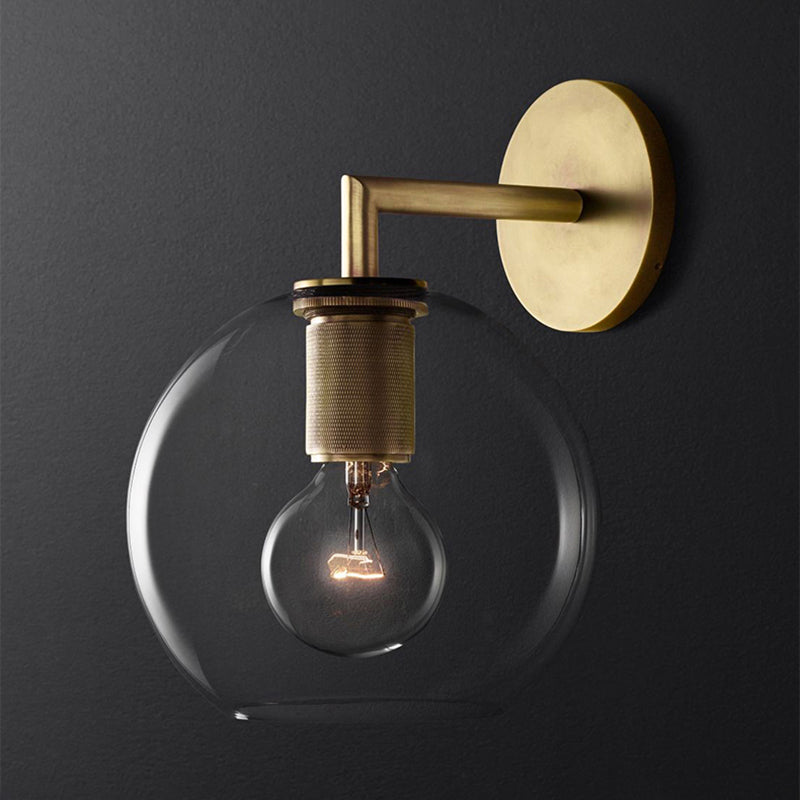Bronze Armed Wall Sconce Light Postmodern Single Metal/Clear Glass Wall Lamp