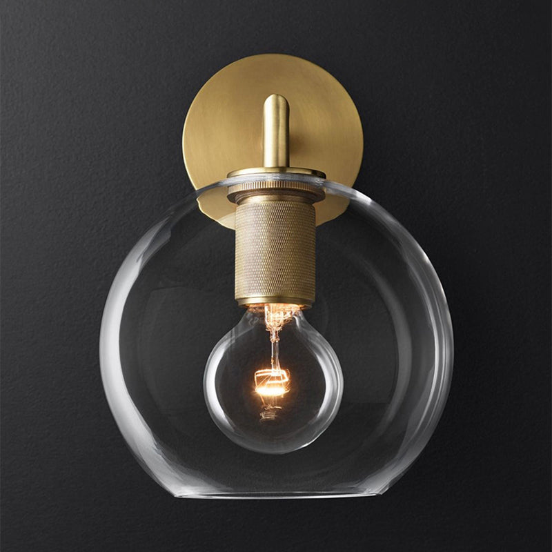 Bronze Armed Wall Sconce Light Postmodern Single Metal/Clear Glass Wall Lamp