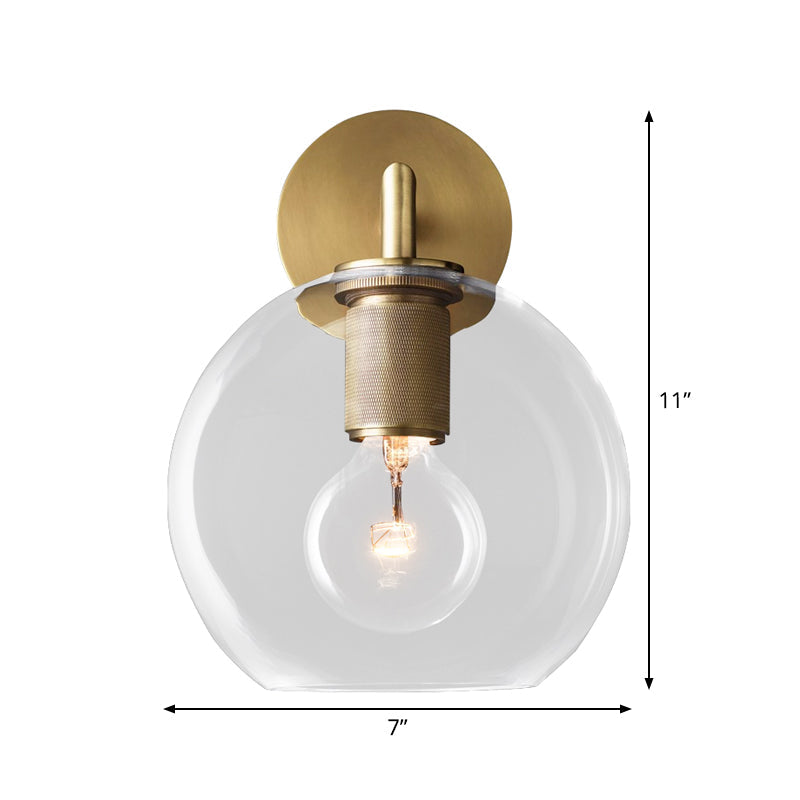 Bronze Armed Wall Sconce Light Postmodern Single Metal/Clear Glass Wall Lamp