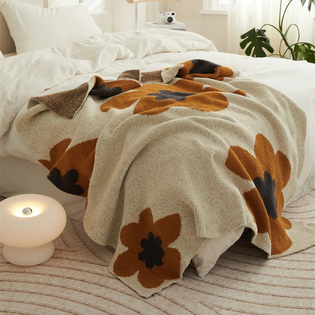 Floral Knitted Throw Blanket