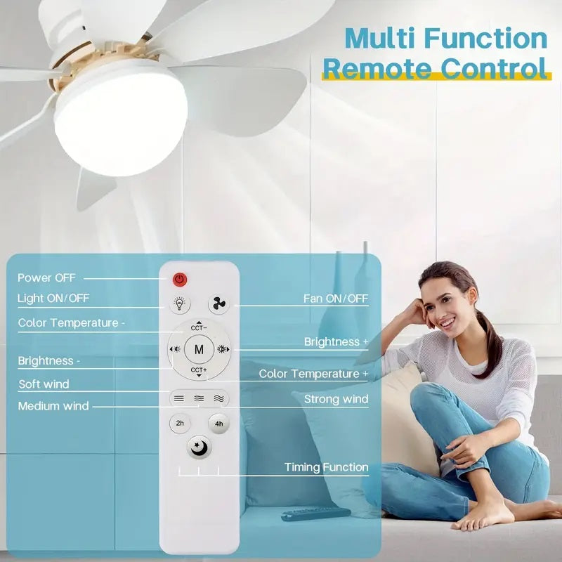 2-in-1 LED-Deckenventilator mit Licht und Fernbedienung, E27/B22-Sockel