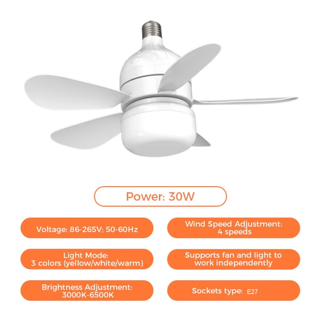 2-in-1 LED-Deckenventilator mit Licht und Fernbedienung, E27/B22-Sockel