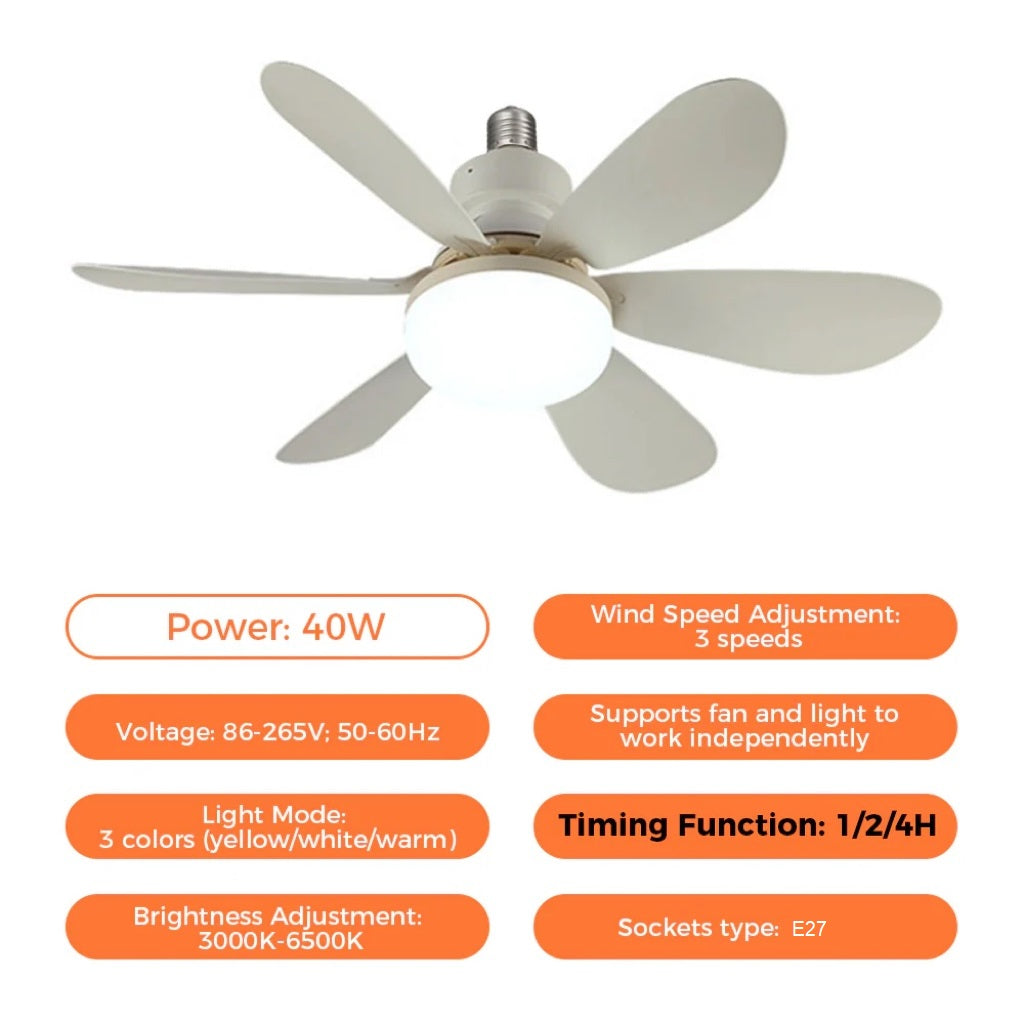 2-in-1 LED-Deckenventilator mit Licht und Fernbedienung, E27/B22-Sockel