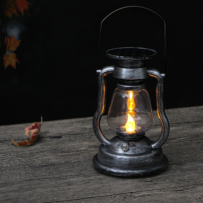 Antik-inspirierte Solar-LED-Laterne mit Glaskugel und Metallgriff