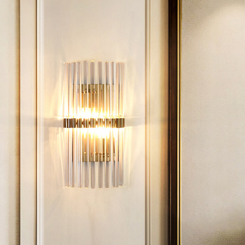 Contemporary Pillar Wall Sconce Light Crystal 2 Heads