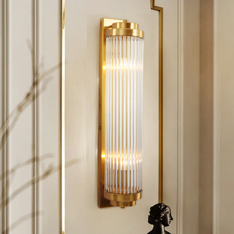 Contemporary Pillar Wall Sconce Light Crystal 2 Heads