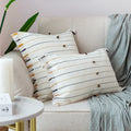 Decorative cotton cushion cover with striped tufted appearance and fringes