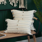 Decorative cotton cushion cover with striped tufted appearance and fringes