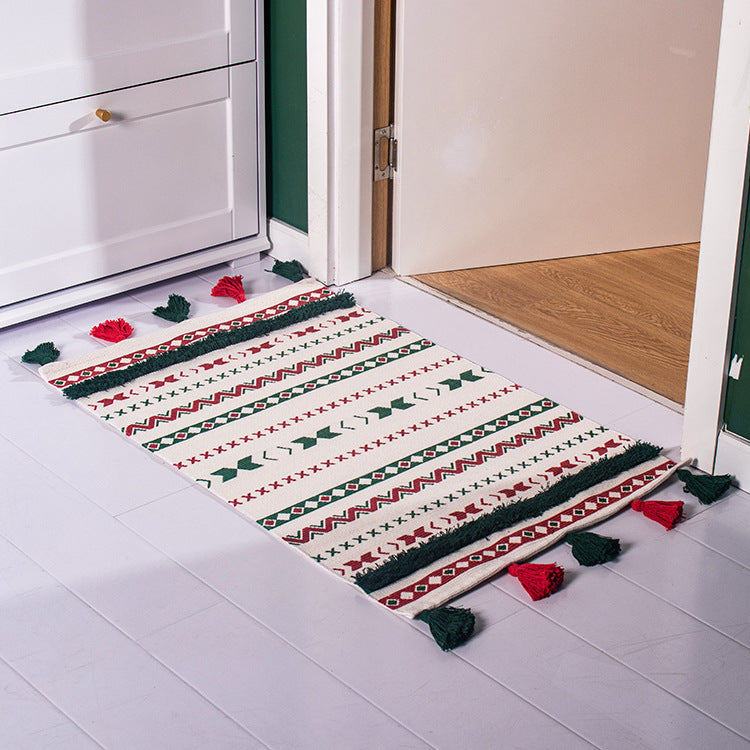 Flat-Woven Runner Rug with Nordic Christmas Pattern