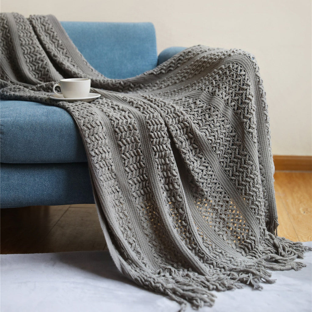 Knit Blanket with Fringes