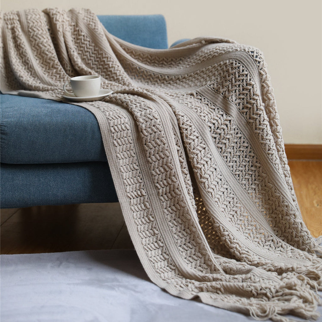Knit Blanket with Fringes